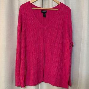Lane Bryant V-Neck Sweater in Bold Pink